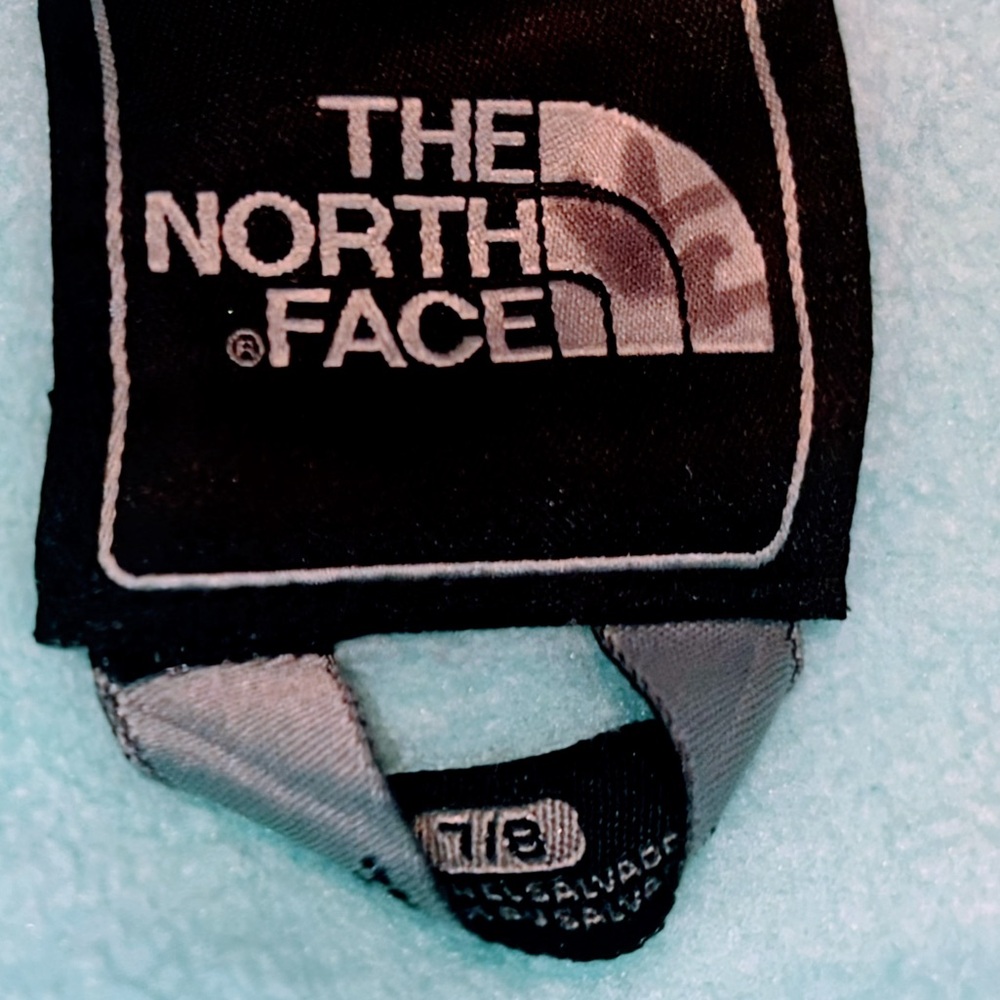 The North Face Girls Denali Fleece Jacket Size 7/8 Aqua Blue Gray Warm Zip - Picture 3 of 5